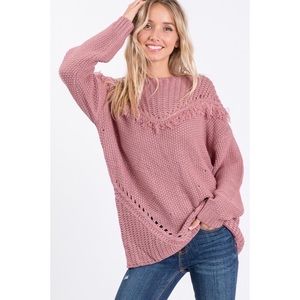 Lila Mauve Sweater With Fringe Detail
